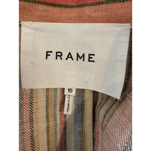 FRAME Birkin Linen Single Button Blazer Multi Stripe 10 - Picture 9 of 11